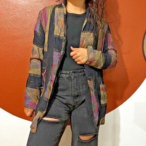 vtg‎ 80s Blazer Oversized Colorful Abstract Artsy Medium patchwork look new wave